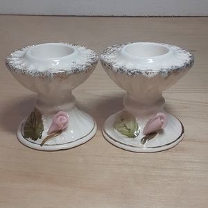 Small Vintage Ceramic Rose Bud Candle Holders